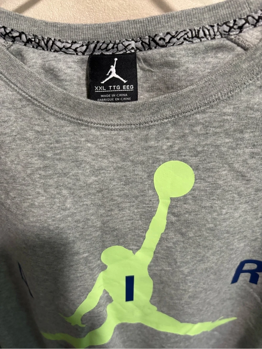 Jordan Men’s Gray Crewneck Sweatshirt with Neon Green Jumpman